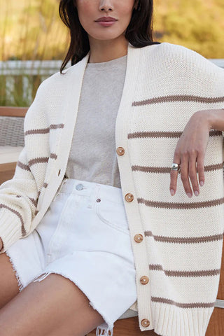 Striped Button-Front Cardigan
