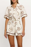 Paisley Print Belted Shirt Romper
