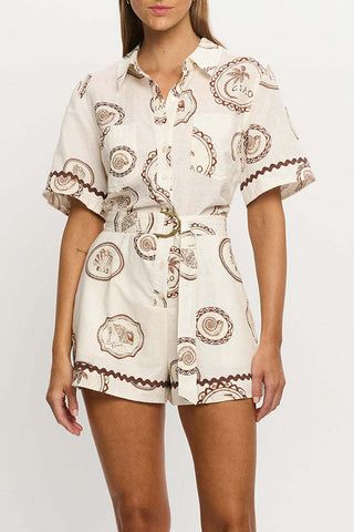 Paisley Print Belted Shirt Romper
