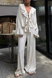 Ruffled Tie-Front Pants Set