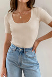 Square Neck Ribbed Fitted Top