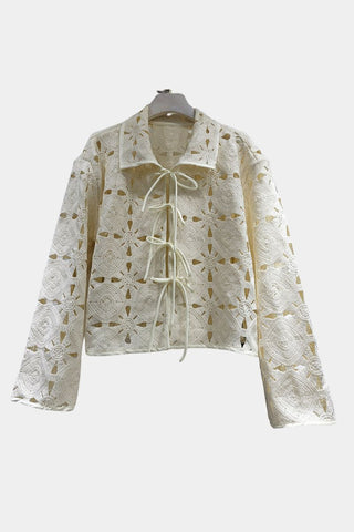 Lace-Up Crochet Shacket