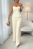 Strapless Button-Front Pants Set