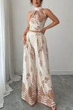 Halter Crop Top and Wide-Leg Pants Set