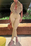 Chic Sleeveless Fuzzy Vest and Pants Set