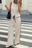 Buttoned Top and Wide-Leg Pants Set