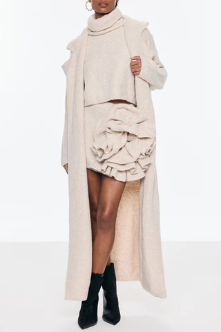 Knit Cardigan & Layered Skirt 3-Piece Set