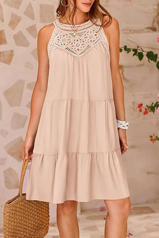 Sleeveless Crochet Trim Casual Dress