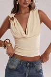 Ruched Draped Tank Top with Shoulder Detail