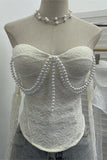 Pearl-Embellished Lace Tank Top