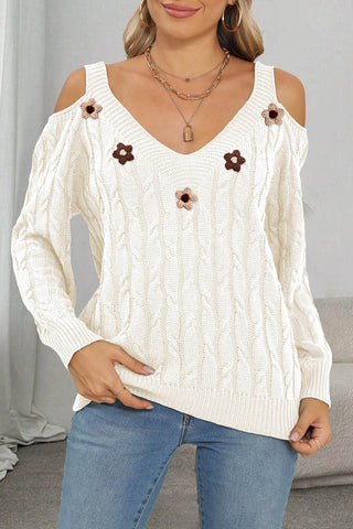 Cold Shoulder Cable Knit Sweater