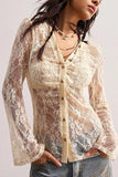Sheer Lace Button-Front Blouse