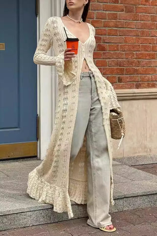Buttoned Knit Lace Tunic Dress