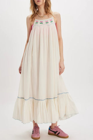 Ruffle Hem Embroidered Maxi Dress