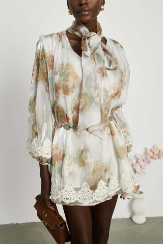 Bow-Tied Casual Dress with Lace Details