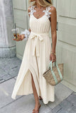 Lace-Trimmed Casual Midi Dress