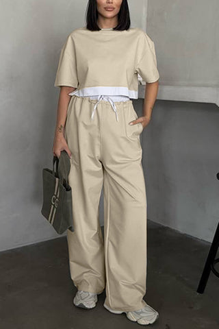 Casual Two-Piece Set with Cropped Top