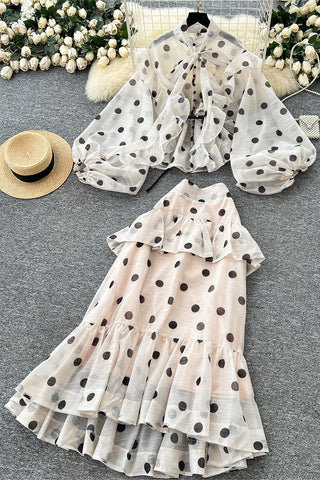 Polka Dot Skirt Set with Ruffled Design