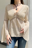 Flowy Lace-Up Long Sleeve Blouse