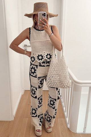 Crochet Floral Knit & Wide-Leg Set