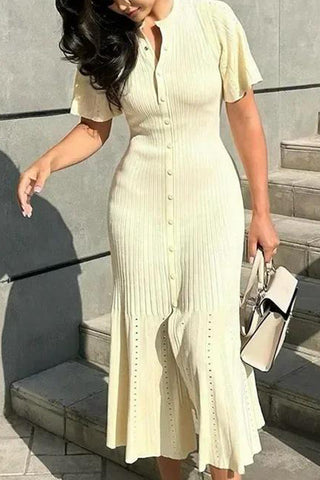 Button-Front Casual Midi Dress