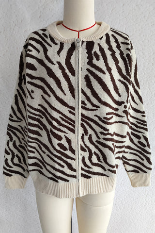 Zebra Pattern Zip Cardigan