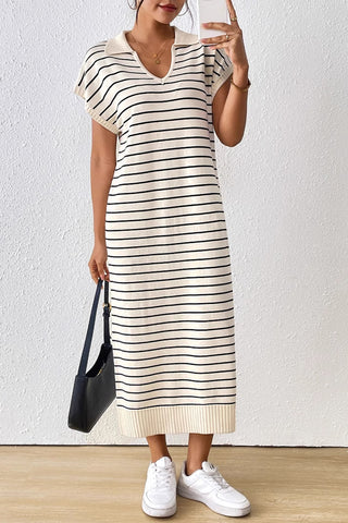 Striped V-Neck Casual Dress