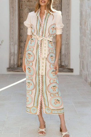 Elegant Belted Print Casual Dress