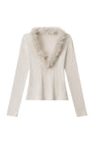 Fuzzy-Trim Long Sleeve Top