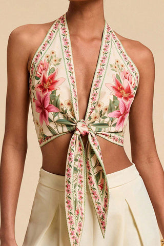 Tie-Front Floral Halter Top