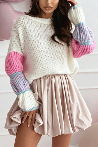 Knit Sweater with Contrast Sleeves