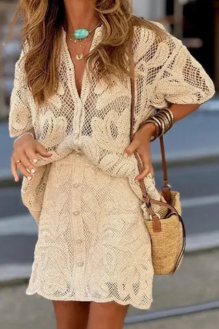Crochet Half-Sleeve Mini Dress