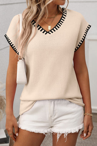 Striped Trim V-Neck Tank Top