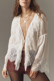 Lace-Trimmed Button-Front Blouse