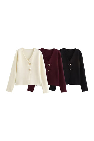Button-Accent V-Neck Cardigan