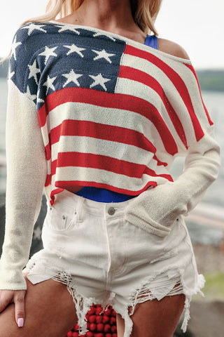 Off-Shoulder Flag Sweater
