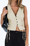 Lace-Up Button Tank Top