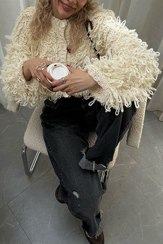 Textured Button-Up Cardigan Sweater