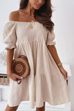 Off-Shoulder Smocked Casual Dress