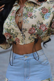 Floral Cropped Jacket with Drawstring Hem