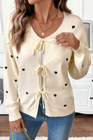 Heart-Patterned Tie-Front Cardigan