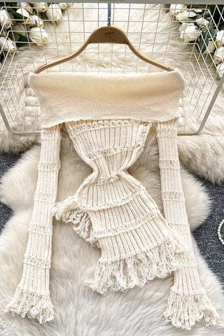 Off Shoulder Fringed Sweater