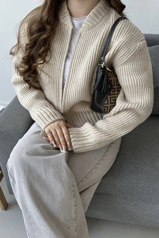 Zip-Front Ribbed Cardigan