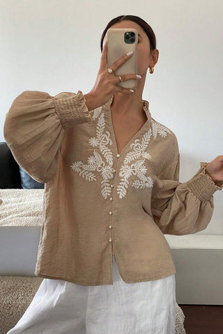 Patterned Button-Down Blouse