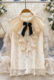 Elegant Ruffled Blouse with Bow Accent