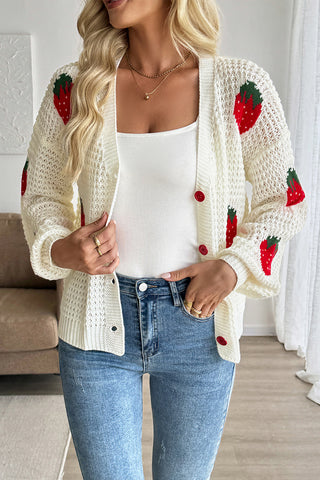 Strawberry-Pattern Knit Cardigan