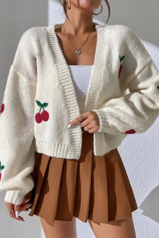 Cherry Motif Cropped Cardigan