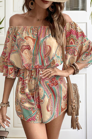 Off-Shoulder Paisley Romper