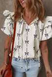 Bow Print Flutter Sleeve Blouse