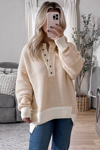 Button-Accented Knit Sweater